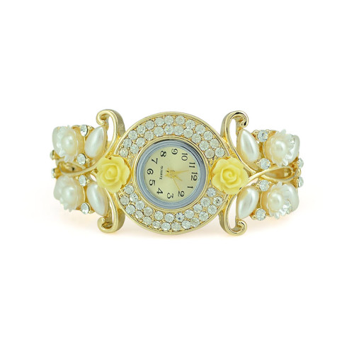 B-0446 European Fashion Style Wide Gold Bangle Watch Rhinestone  Alloy Bracelets wristwatch