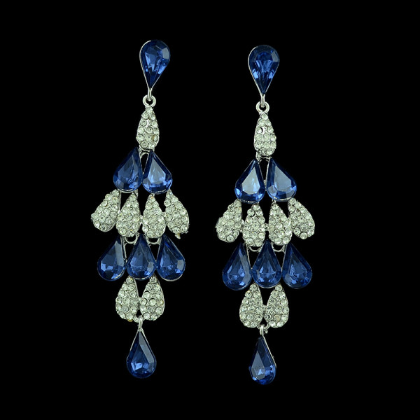 E-3384 Fashion Jewelry Silver Plated Zircon Crystal Rhinestone Flower Drop Dangle Earrings