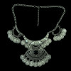N-5225 Bohemian Antalya Medium Carving Rhinestone Large Pendants Coin Collar Fringe Chain Necklace Silver Gypsy Statement Boho Festival Turkish Jewelry Ethnic