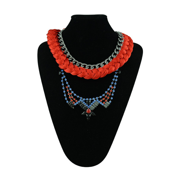 N-5337 European vintage fashion alloy crystal gemstone colorful red rope necklace