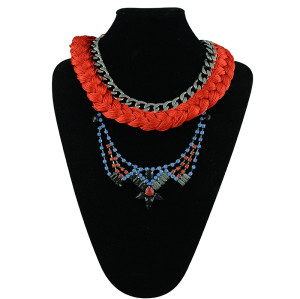 N-5337 European vintage fashion alloy crystal gemstone colorful red rope necklace