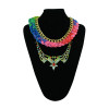 N-5337 European vintage fashion alloy crystal gemstone colorful red rope necklace