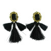 E-3389 European Style vintage gold plated alloy square gem stone rhinestone crystal thread fringe tassel long earrings