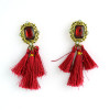 E-3389 European Style vintage gold plated alloy square gem stone rhinestone crystal thread fringe tassel long earrings