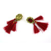 E-3389 European Style vintage gold plated alloy square gem stone rhinestone crystal thread fringe tassel long earrings