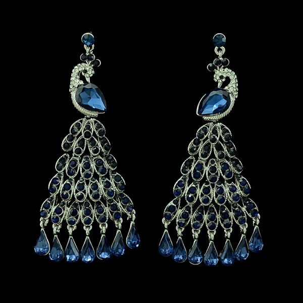 E-3399 European style gold plated alloy full rhinestone vivid peacock luxury statement large earrings