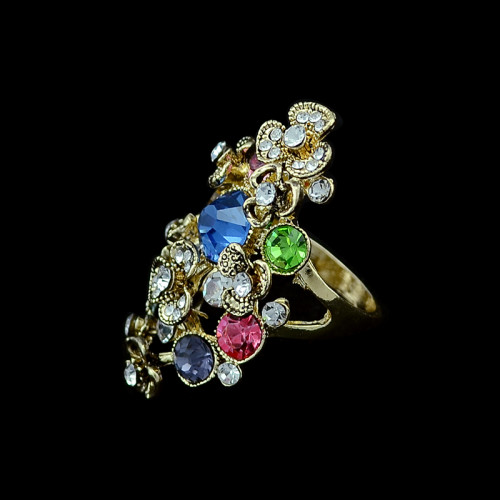 R-1169 Bohemian Style gold plated alloy colorful crystal rhinestone flowers Rings