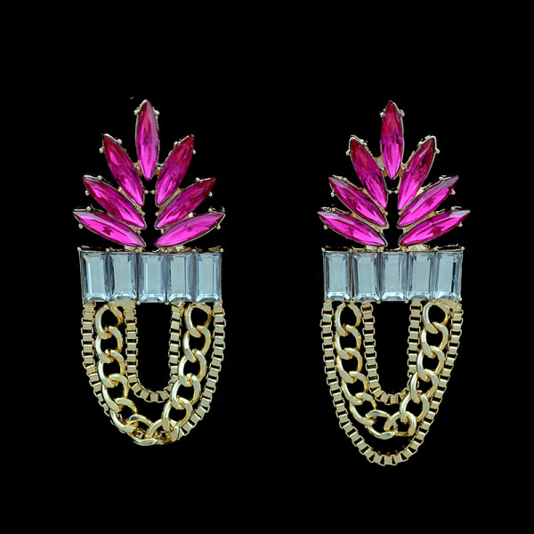 E-3404 vintage fashion style gold plated alloy crystal flower dangle earrings