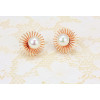 E-3403 fashion style gold plated alloy double flower pearl stud earrings