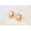 E-3403 fashion style gold plated alloy double flower pearl stud earrings