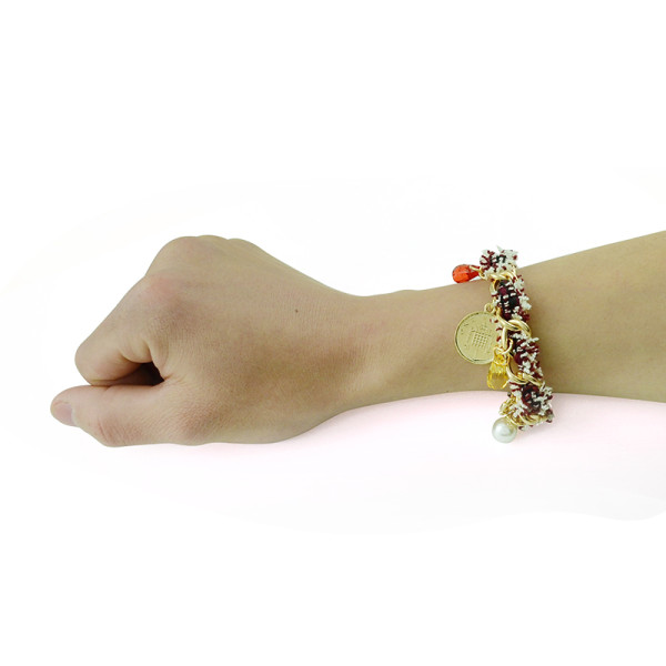 B-0440 fashion style gold plated alloy pearl gem pendant bracelets