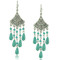 E-3401 vintage style silver plated alloy fan shape drop turquoise dangle earrings