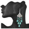 E-3401 vintage style silver plated alloy fan shape drop turquoise dangle earrings