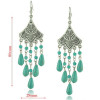 E-3401 vintage style silver plated alloy fan shape drop turquoise dangle earrings
