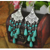 E-3401 vintage style silver plated alloy fan shape drop turquoise dangle earrings