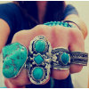 R-1167 Turkish style silver carving metal stone statement turquoise rings