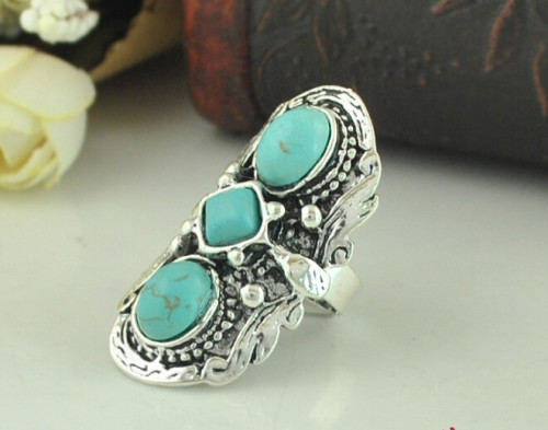 R-1167 Turkish style silver carving metal stone statement turquoise rings