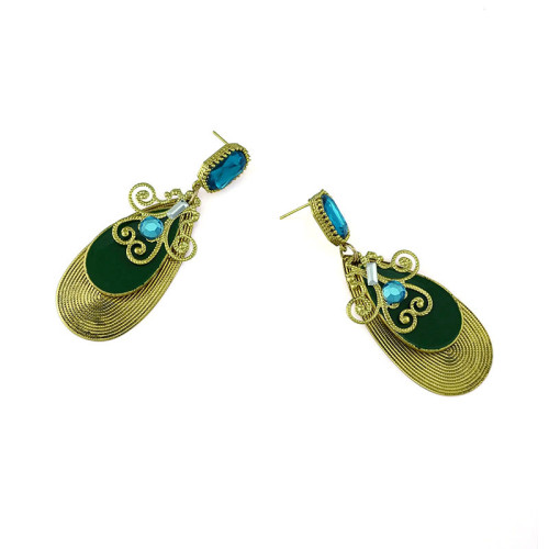E-3408 vintage style gold/silver plated alloy crystal gem drop dangle earrings