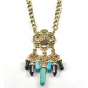 N-5358 European Vintage Style Carving Flower Natural stone Turquoise Drop Tassels Statement Necklace Earring Set