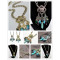 N-5358 European Vintage Style Carving Flower Natural stone Turquoise Drop Tassels Statement Necklace Earring Set