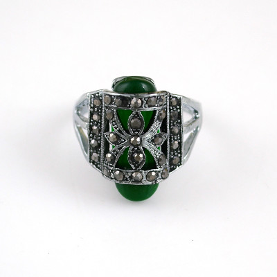 R-1178 Turkish style silver carving flower metal rhinestone acrylic gemstone rings