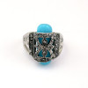 R-1178 Turkish style silver carving flower metal rhinestone acrylic gemstone rings