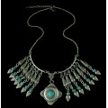N-5354 fashion style gold plated alloy turquoise tassel necklace 2 styles