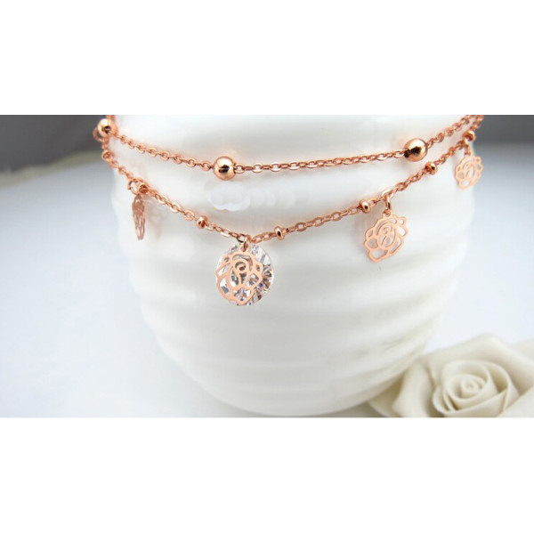 B-0461 Korean 18k rose gold plated chains foot,rose flower anklet for women high quality