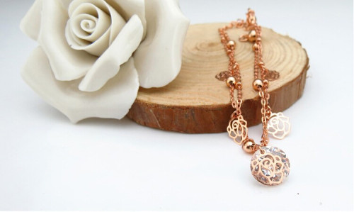 B-0461 Korean 18k rose gold plated chains foot,rose flower anklet for women high quality
