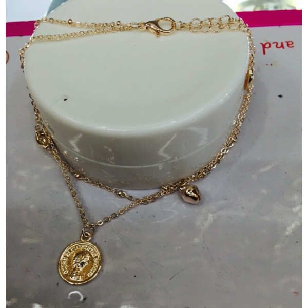 B-0474 Korean fashion rose gold plated head double chains anklet bell charm hand chain jewelry