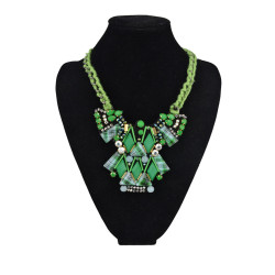 N-5378 fashion vintage style green/blue gemstone rope metal chain choker neckalces