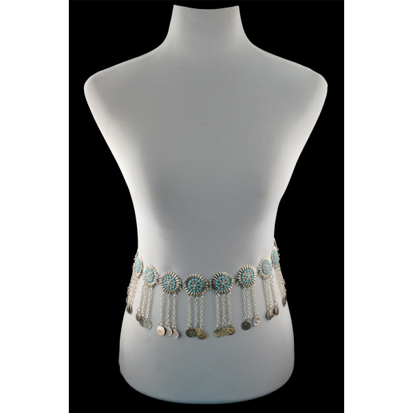 N-5387 vintage style turkish gypsy silver plated alloy coin belly body Chain