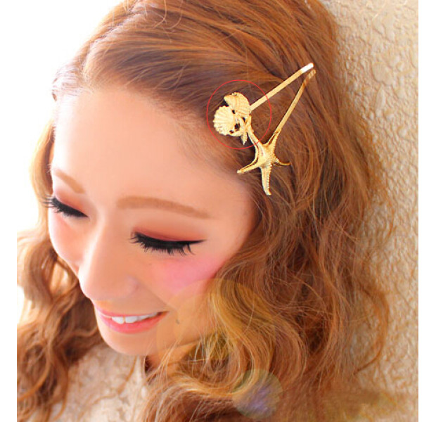 F-0225 fashion style silver gold alloy starfish conch charm hair clips hair pins
