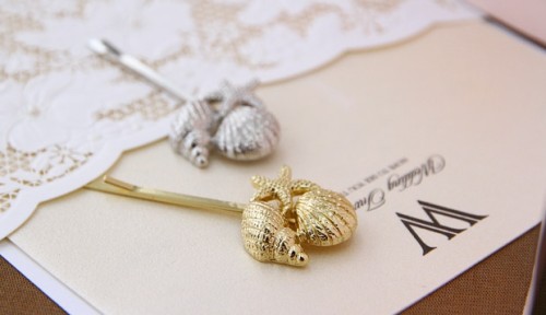 F-0225 fashion style silver gold alloy starfish conch charm hair clips hair pins