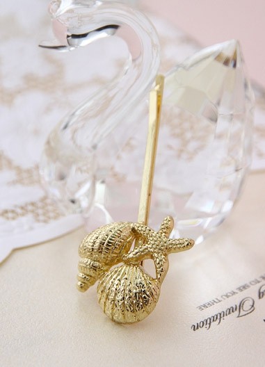 F-0225 fashion style silver gold alloy starfish conch charm hair clips hair pins