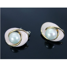 E-3438 Korea style gold plated alloy pearl shell ellipse stud earrings