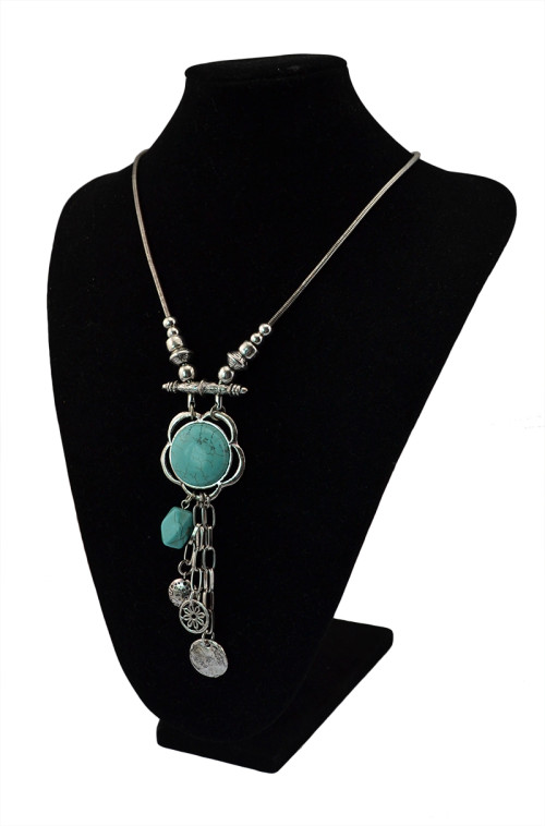 N-5421  Bohemian Tibetan silver plated alloy turquoise charm choker necklace turkish boho