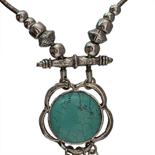 N-5421  Bohemian Tibetan silver plated alloy turquoise charm choker necklace turkish boho