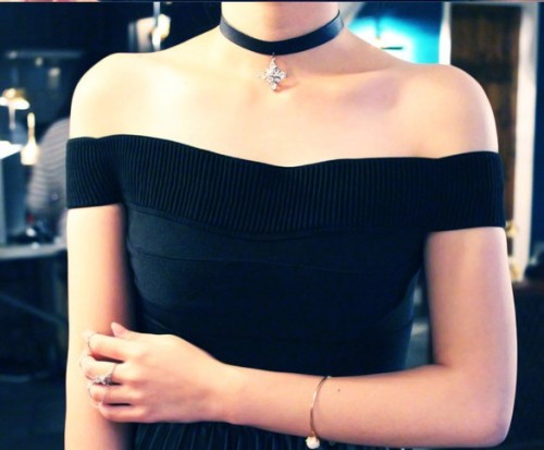 N-5404 Korean black short leather cord necklace diamond pendant necklace