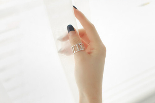 R-1195 Korea style hollow-out index finger ring Roman character leaf ring set for women