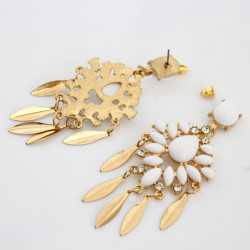 E-3460 behemian gold plated alloy white acrylic rhinestone earrings