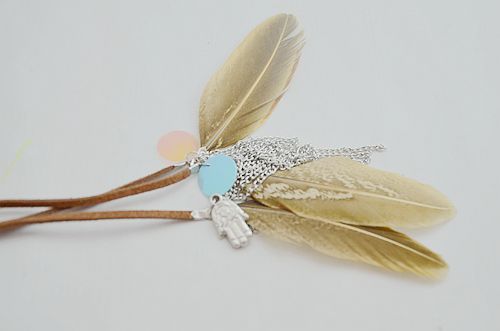 F-0245 korean style CCB ball feather leather rope tassel chain silver plated Palm alloy hairpin