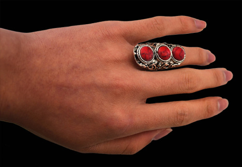 R-1194 Bohemian vintage style silver plated red amethyst ring for women jewelry