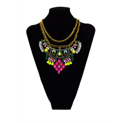 N-5427 European style vitnage silver gold clear colorful crystal rhinestone flower statement shourouk double chain necklace