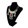 N-5440 Bohemian style silver plated crescent big gem stone pendant tassel necklace