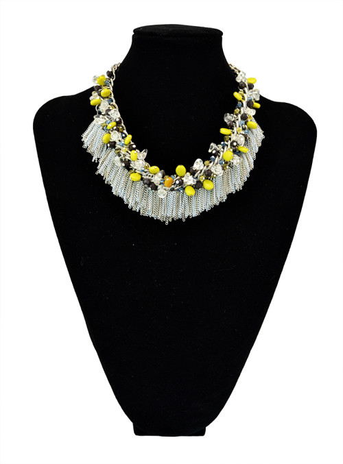 N-5434 fashion style silver plated alloy colorful bead chain tassel choker bib necklace