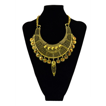 N-5441 Bohemian Women Jewelry Vintage Gold/Silver Chain Alloy Carving Acrylic Flower Round Figure Tassels Hollow Wide Statement Necklaces