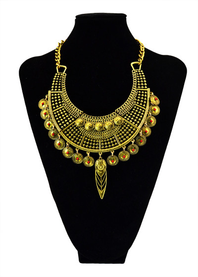 N-5441 Bohemian Women Jewelry Vintage Gold/Silver Chain Alloy Carving Acrylic Flower Round Figure Tassels Hollow Wide Statement Necklaces