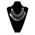 N-5431 Gypsy silver coin tassel colorful beads tassel choker trible statement necklace