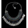 N-5431 Gypsy silver coin tassel colorful beads tassel choker trible statement necklace
